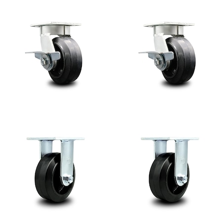 Service Caster 5 Inch Kingpinless Rubber on Steel Wheel Caster Brakes 2 Rigid SCC, 2PK SCC-KP30S520-RSR-SLB-2-R-2